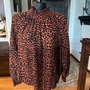 LOFT Animal Print Blouse Orange Black Size Medium